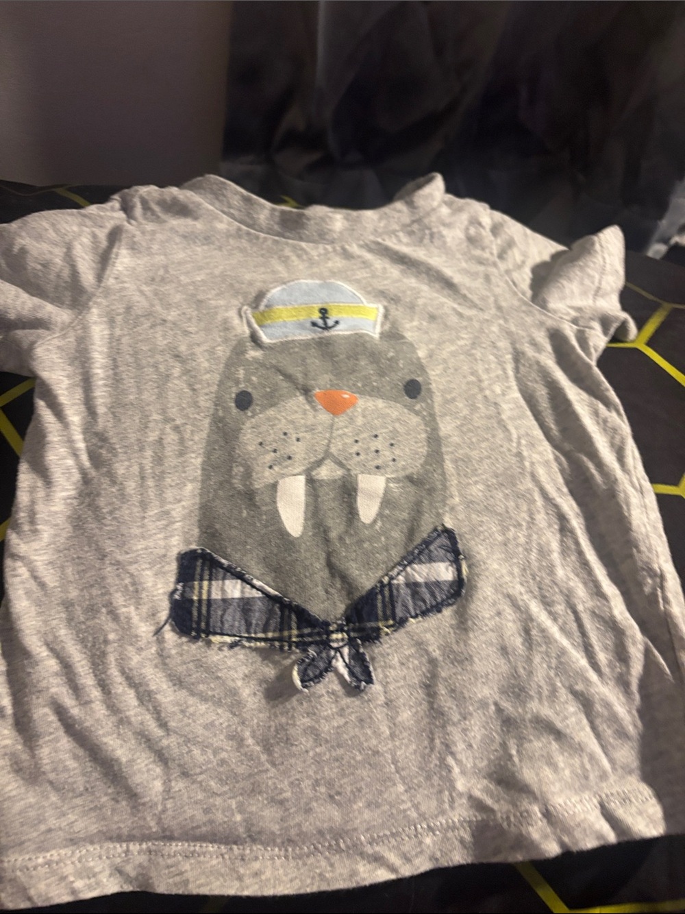 First Impressions Light Gray Walrus Graphic Tee with Navy Bow
